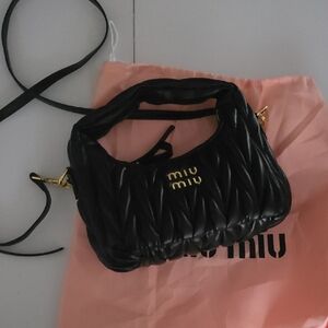 NEW Black Wander Quilted Shoulder Bag with Gold Accents.